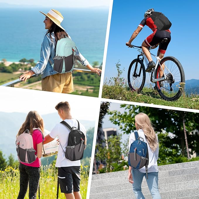 12L Hiking Backpack with Padded Straps for Kids, Waterproof Small Hiking Backpack with Chest Strap for Men, Mini Lightweight Kid Travel Backpacks Day Pack with Phone Pocket, Black