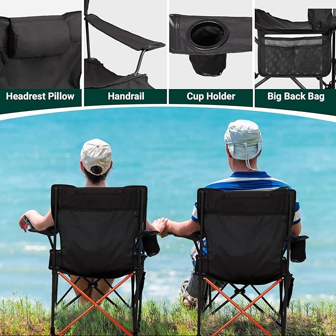 Outvita 2 Pack Folding Camping Chair with Foot Rest, Lightweight Camping Chairs for Adults, Portable Lawn Chair with Carrying Bag for Fishing, Hiking, Picnic, Beach, Sports, Supports Up to 220 Lbs