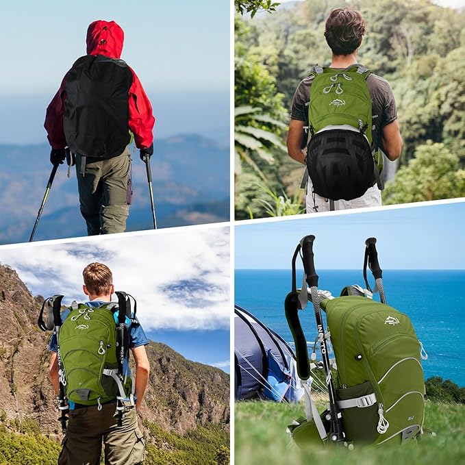 IX INOXTO 20L Hydration Backpack, Waterproof Hiking Internal Frame Backpacks with 2L Hydration Water Bladder and Rain Cover for Men, Lightweight Travel Daypack for Cycling,Camping,Ski (dark green)