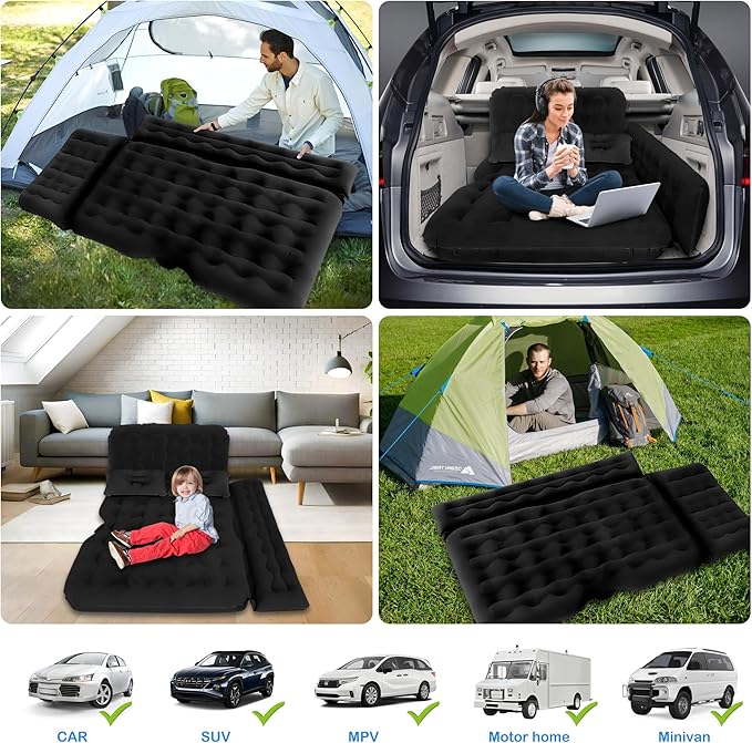 SUV Air Mattress Car Camping Bed - Inflatable Thickened and Double Car Air Mattress Bed with Air Pump Portable Foldable for Home Car Travel Camping