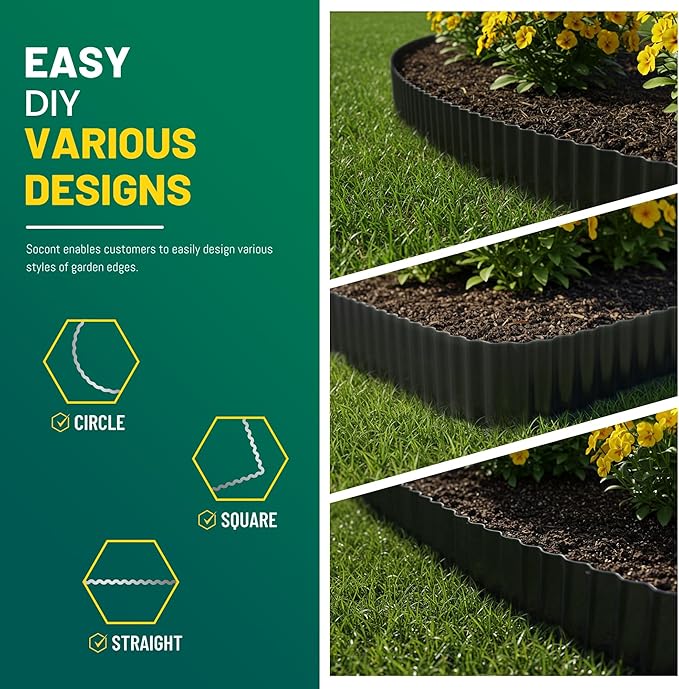 Corrugated Metal Garden Edging, 6"×20Ft Durable Landscape Border for Garden, Lawn, Flower Beds and Paver Edging (Black)