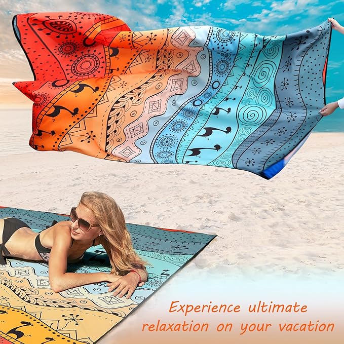 Beach Blanket, Sandproof Beach Mat, Waterproof Quick Drying Lightweight Outdoor Aztec Picnic Mat 79" X 83"/120"x108" for 2-8 Adults for Travel, Camping, Hiking