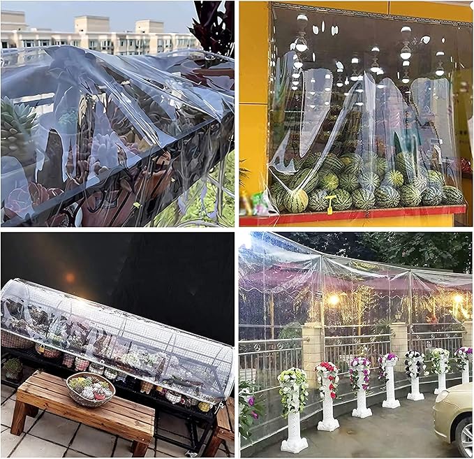 Canopies Tarps Clear PVC Waterproof Cloth Tear Resistance Waterproof 0.35mm Vinyl Transparent Awning Canopy Patio Enclosure,Anti-Aging Insulation Soft Glass Tarpaulin (5' x 7')