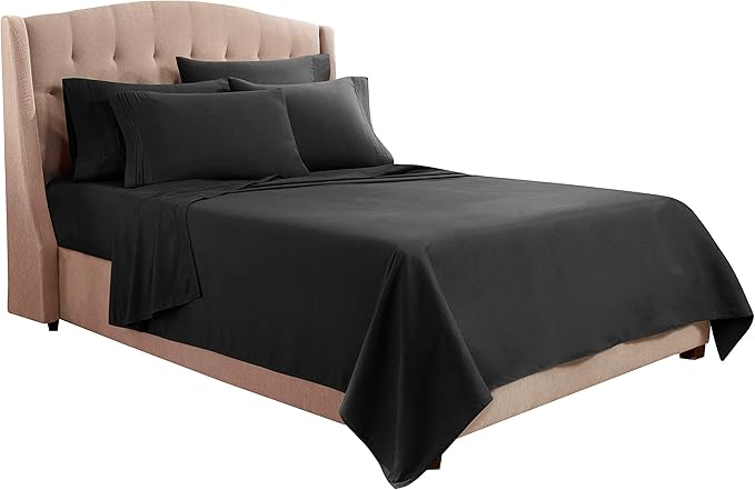 Clara Clark Queen Sheets, 6 Piece Set - Hotel Luxury Sheets for Queen Size Bed, Super Soft Bedding Set, Black