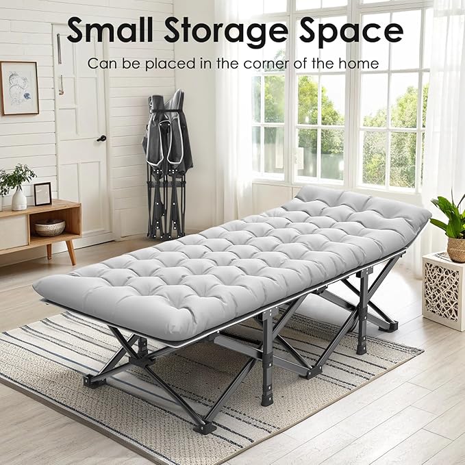 Suteck Camping Cot, 32In XXL Folding Camping Cot Heavy Duty Sleeping Bed for Adults 1200D Double Layer Oxford Cots for Camping W/Pilllow Mattress Carry Bag for Home Office Nap Beach Travel, 900LBS