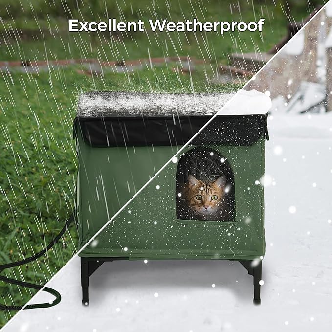 Heated Cat House for Outside, Outdoor Cat House Featuring Escape Door in Winter, 100% Waterproof Cat Shelter with Heating Pad for Community Cats, Strays, and Ferals, Insulated Warming House