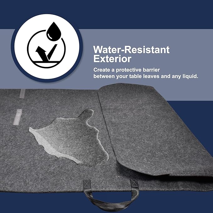 Sorefy Heavy Duty Felt Thick Lined Interier and Exterior Dining Table Leaf Large Storage Bag with Handle to Carry, Water and Scratch Resistant, Adjustable Velcro Closure Up to 29" x 50", Gray…