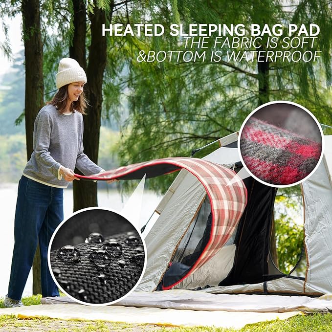 Battery Operated Heated Sleeping Pad for Sleeping Bag -3 Heating Zones with Battery Pack Waterproof Anti-Slip Far Infrared Heating Ideal for Cold Weather Camping Heated Sleeping Bag Liner