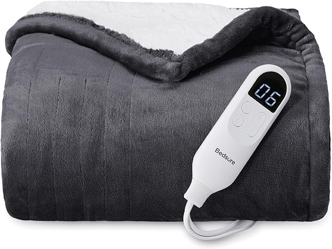 Bedsure Heated Blanket Throw Blanket - Fast Heating Electric Blanket, Soft Flannel Heated Throw with 4 Time Settings, 6 Heating Settings, Warm Gifts for Grandma Grandpa (50x60 inches, Dark Grey)