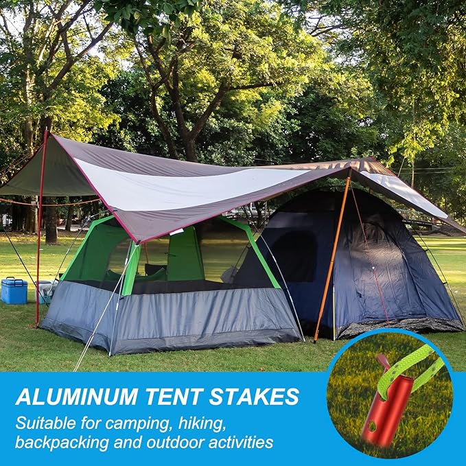 PATIKIL Aluminum Tent Stakes, 2 Pack Metal Camping Ground Pegs Camping Accessories Sand Stakes with 6 Holes for Tents Hammocks and Canopy, Orange