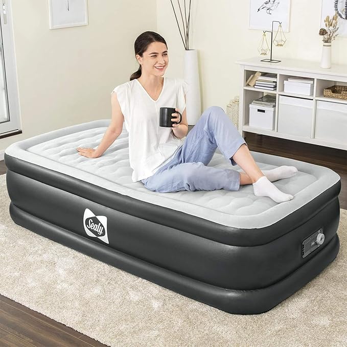 Sealy Tritech Twin Sized 20" Air Mattress Bed 2 Person w/Built-in AC Pump & Bag