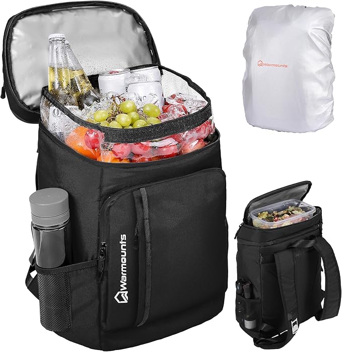 WARMOUNTS Insulated Waterproof Cooler Backpack 36 Cans, Soft Sided Ice Chest Cooler w/Leak Proof Liner, 5-Layer Insulation Portable Lunch Backpack for Camping, Beach, Fishing, Picnic, Travel (Black)