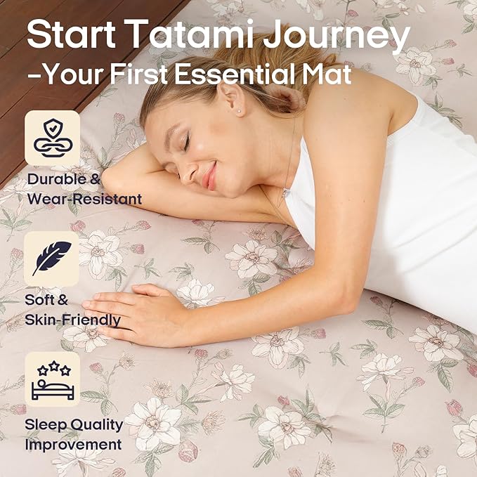 Syrinx Water Resistant Japanese Futon Mattress, King Size 80"x76", 2.5 Inch Thick Japanese Floor Mattress Tatami Mat, Foldable Floor Bed Sleeping Pad for Dormitory Guest Room Camping