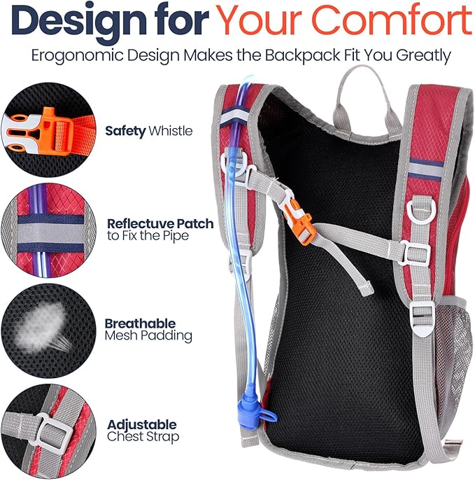 2 Pcs Kids Hydration Backpack with 1.5L Water Bladder Lightweight Kids Hiking Backpack Water Rucksack for Boys Girls Climbing Running