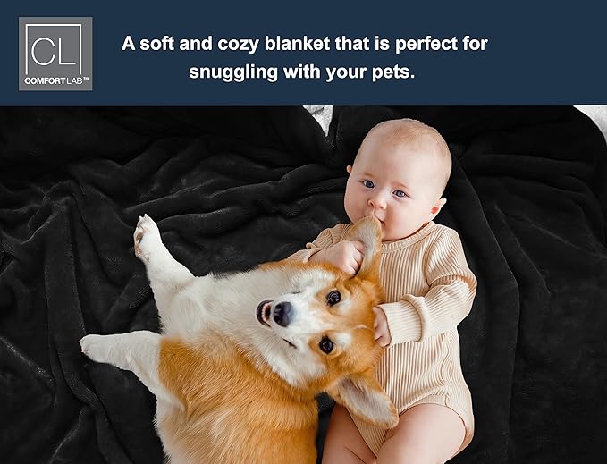 Comfort Lab Reversible Flannel Sherpa Throw Blanket - Elegant Fluffy Throw Blankets for Couch and Home Decor - Anti Pilling Non Shedding Cozy & Warm Fleece Throws - Baby/Pet (30" x 40") - Black