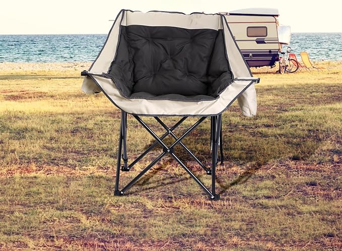 CDEN Camping Chair, Thick Padded Lawn Chair, Oversized Camping Chair, Deluxe, with Cup Holder, Side Pocket, Cooler Bag, for Camping, Hiking, Picnic, Travel, Festival (1 Pack)