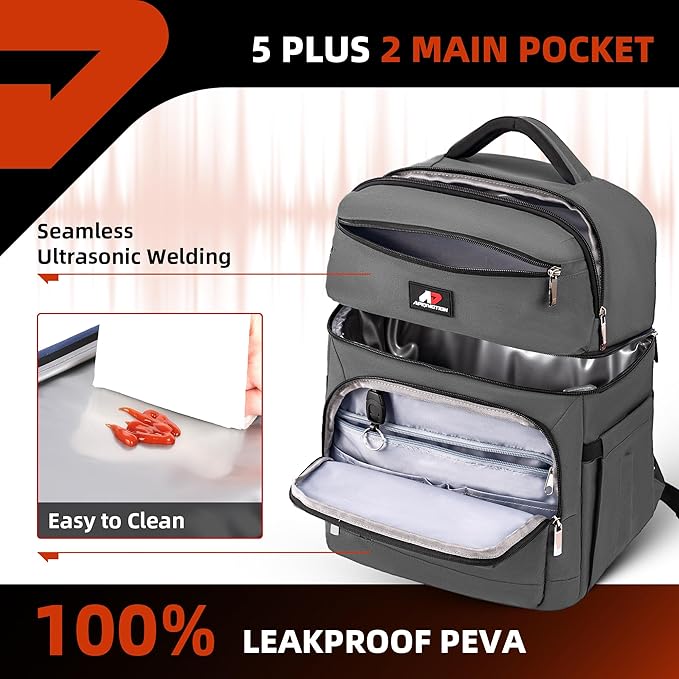 COOLJOB Insulated Cooler Backpack for Men Women, Leakproof Lunch Bag with Waterproof Liner, Double Roomy Deck, RFID, Gray