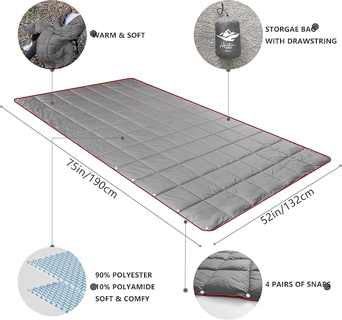 Camping Blanket,Lightweight Puffy Blanket Packable Down Alternative Throw Blanket Waterproof Windproof for Outdoors, Travel, Beach, Airplane, Hiking