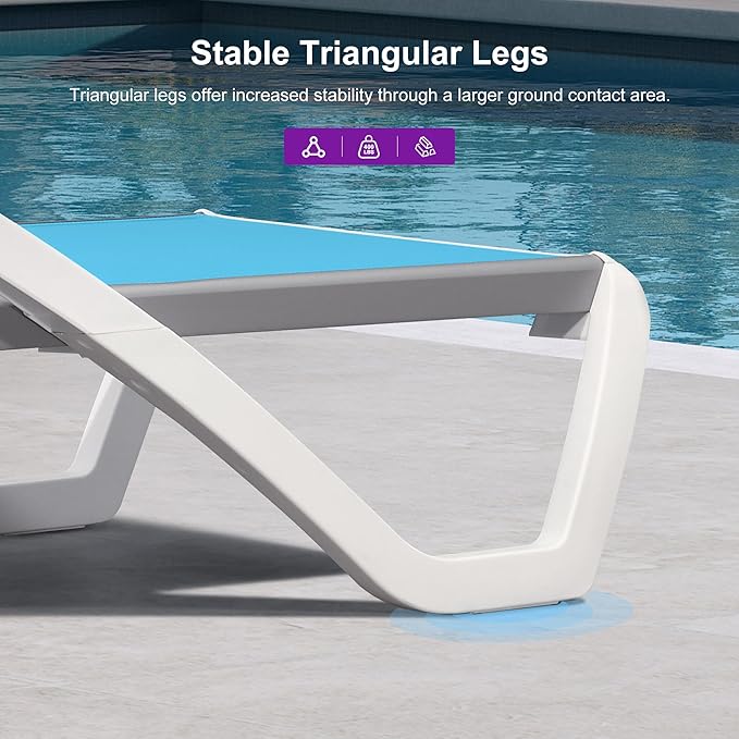 PURPLE LEAF Patio Chaise Lounge Chair Set Outside Aluminum Plastic Stackable Tanning Chairs with Armrests and Side Table for Pool Sunbathing Beach Deck Outdoor Lounger, Turquoise Blue