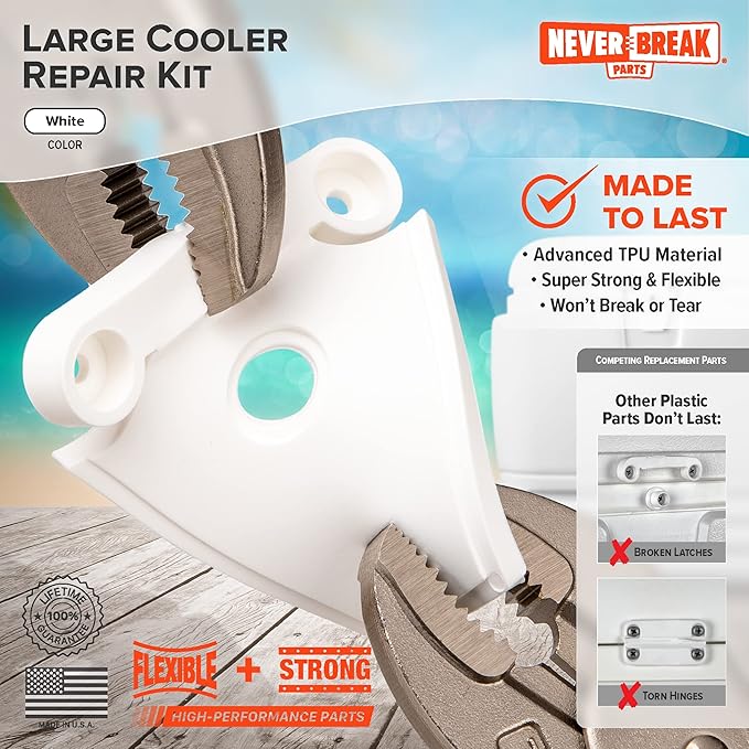 NeverBreak Parts - Igloo Cooler Replacement Parts - Large Repair Kit | High Strength Igloo Cooler Hinges Replacement with Latches | Ice Chest Repair Kit