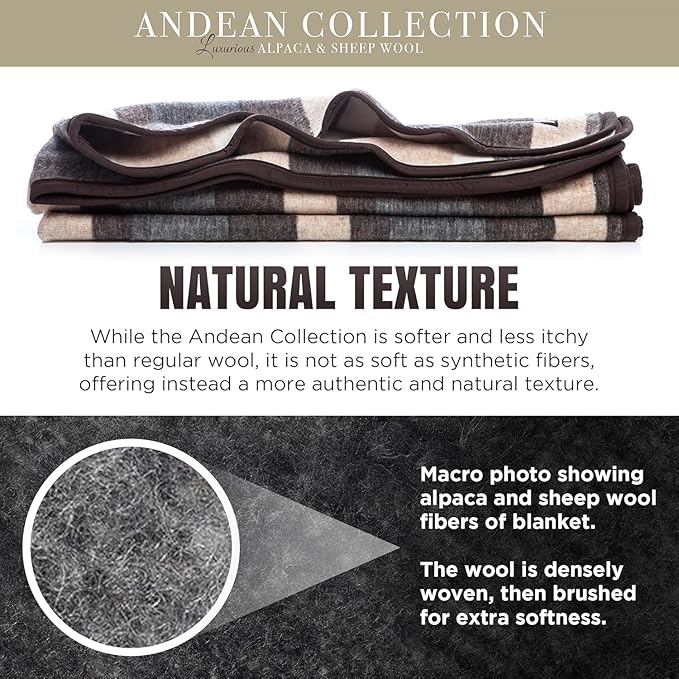 Natural Alpaca & Sheep Wool Blanket – Woven, Made in Peru - Full/Queen Size – Heavyweight Warmth, Thick, Breathable, Natural Texture & Scent, 72 x 88 Inches, 4.2 lbs