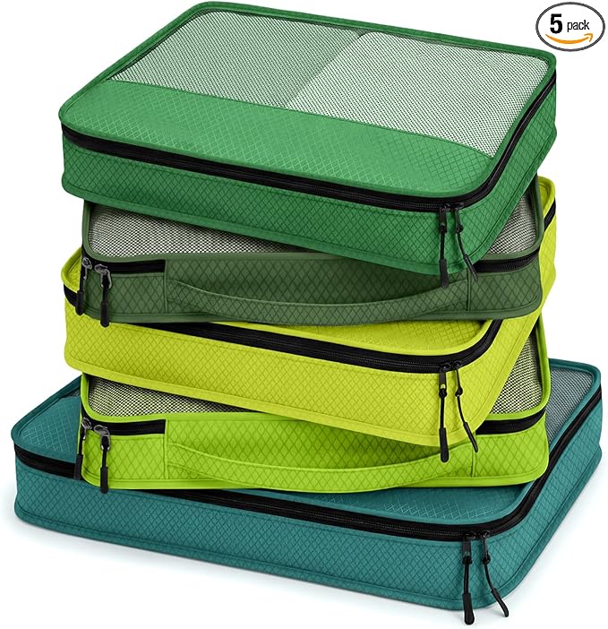 5 Pcs Packing Cubes for Suitcase Large Travel Cubes Carry on Luggage Organizer Bags for Clothes Accessories(Mixed,Green)