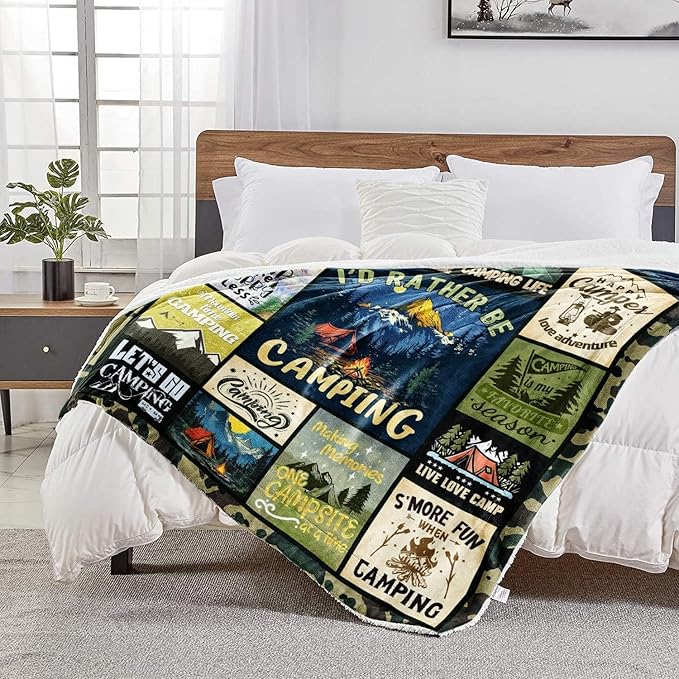 Camping Gifts, Camping Gifts for Men, Cool Camping Gifts for Camper, Unique Gifts for Camping Lovers, Dad Camping Gifts Ideas, Camping Christmas Throw Blanket Gifts 60"x50"