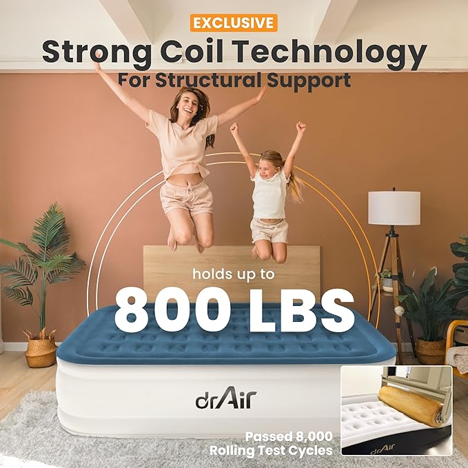 Queen Air Mattress with Built-in Pump, 18" Raised Blow Up Mattress, 800 lbs Max Honeycomb Air Bed, 48Hr Leak-Proof Test, 3min Inflatable Mattress for Home, Guests, Camping, Colchones inflables