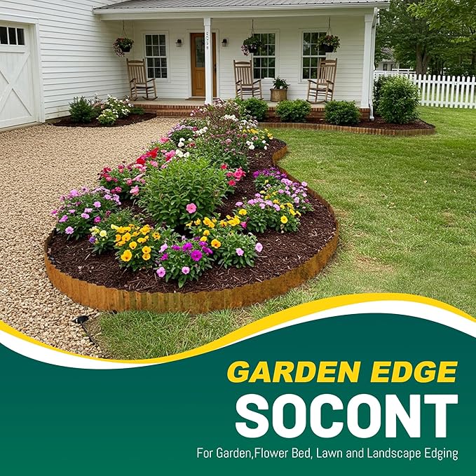 Corrugated Metal Garden Edging, 8"×20Ft Durable Landscape Border for Garden, Lawn, Flower Beds and Paver Edging (Rusty)