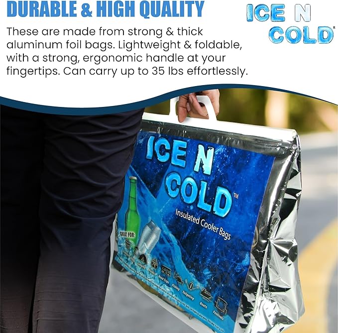 Insulated Cooler Bag - Large 35 lbs Capacity (Pack of 80) | Lightweight, Soft, Collapsible | Ideal for Groceries, Camping, Hiking, Beach, Travel