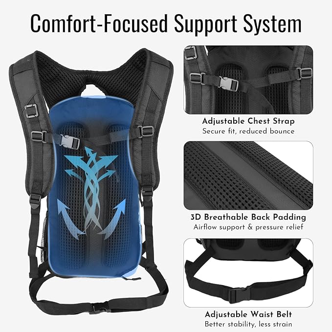 20L Hydration Backpack with 3L Water Bladder Water Backpack for Hiking Hydration Pack Insulated Daypack for Commuting Black