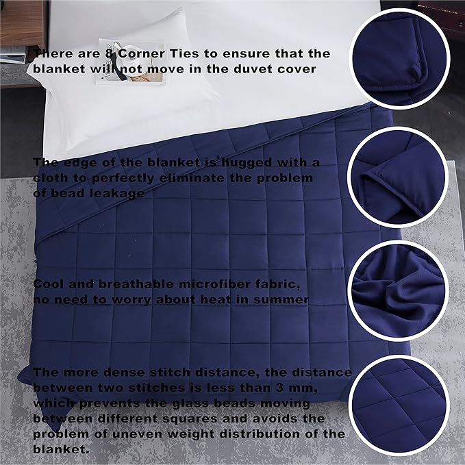 L'AGRATY Weighted Blanket - 48"x72" 15lbs Cooling Breathable Heavy Blanket Microfiber Material with Glass Beads for Adult All-Season Summer Fall Winter Soft Thick Comfort