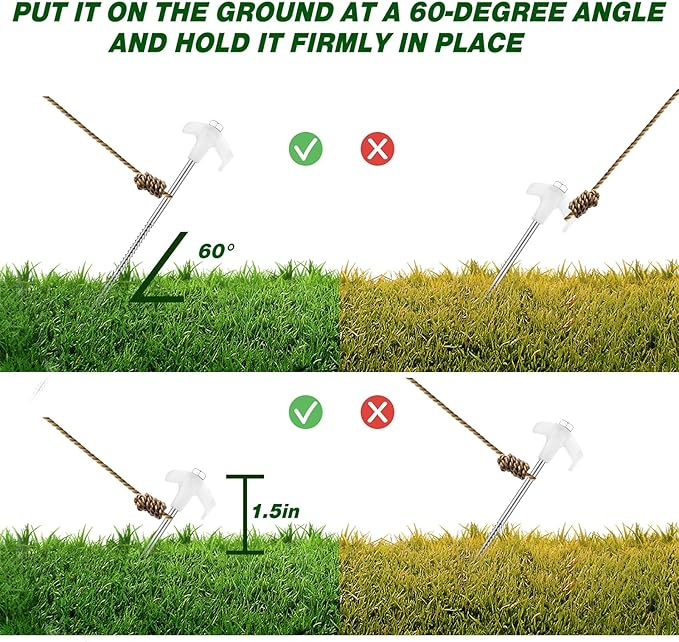 Hicarer 10 Pcs 12 Inch Tent Stakes Screw in Camping Stakes Heavy Duty Metal Spikes Ground Anchor Peg Threaded Tent Spikes with Hex Head Driver for Camping Garden Inflatable (Luminous White)