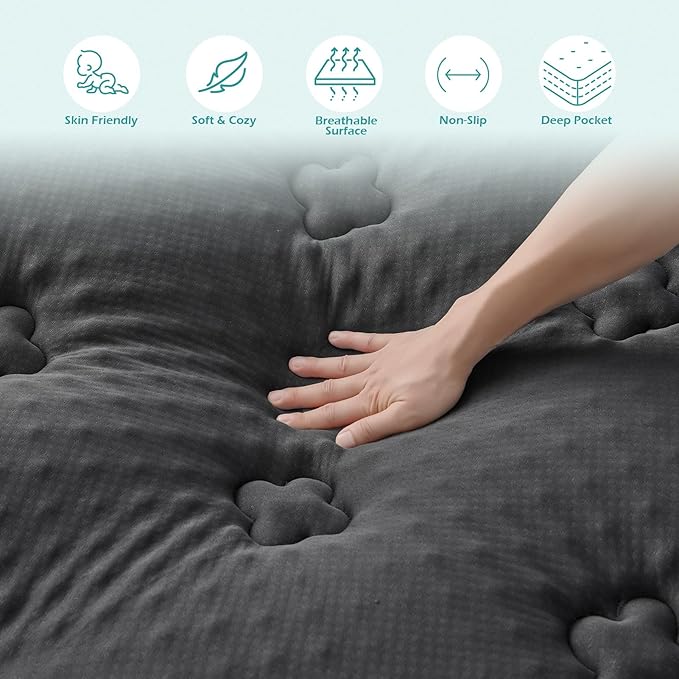 Hansleep Memory Foam Mattress Pad Topper King, King Size Mattress Topper Viscose Derived from Bamboo, King Foam Bed Mattress Pad Cover for Back Pain Relief, 78" x 80", Charcoal Grey
