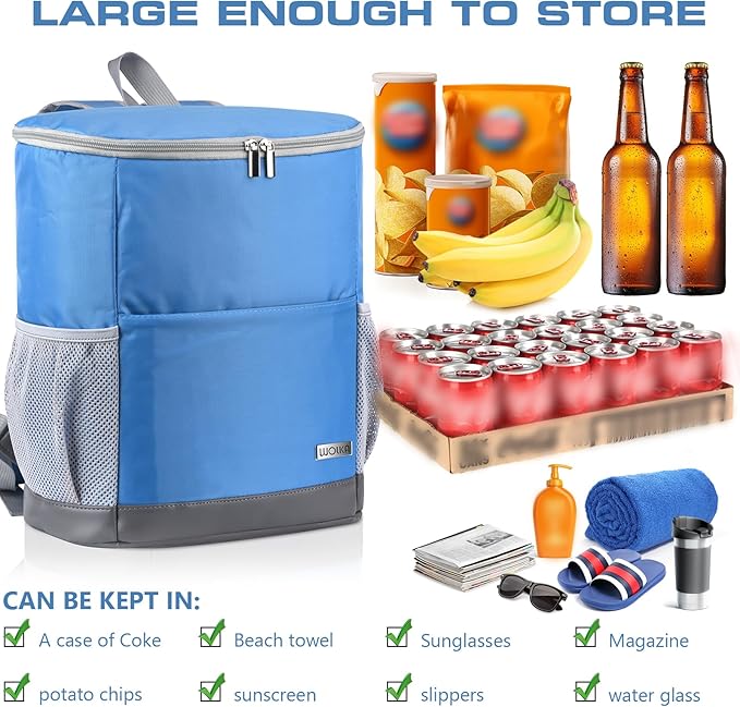 Insulated Cooler Backpack Outdoor - Leak Proof Backpack Cooler 30 Cans, Waterproof Lightweight Cooler Bag for 12h Hot/Cold Retention - Soft Cooler for Travel, Camping, Beach, Lunch