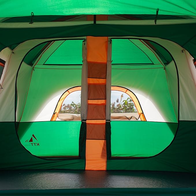 KTT Extra Large Tent 6-10-12-14 Person(B),Family Cabin Tents,2 Rooms,3 Doors and 3 Windows with Mesh,Straight Wall,Waterproof,Double Layer,Big Tent for Outdoor,Picnic,Camping,Family Gathering