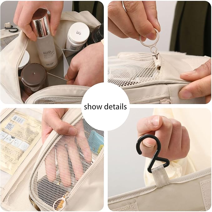 Waterproof Hanging Toiletry Bag for Travel | Cosmetic Organizer with Hook | Portable Makeup Bag for Women and Men (Light Blue)