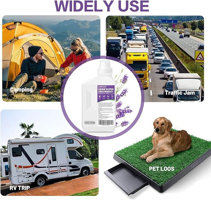 Wenge Urine Super Absorbent, Solidifier - 180 Use Pre Pee Powder for Toilet, Porta Potty Chemicals, Eco Absorbent Liquid Waste Gelling and Deodorizing Powder (Purple Lavender Scent)