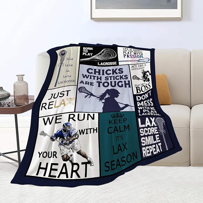Lacrosse Blanket Sports Lacrosse Lover Throw Blankets Gifts for Girls Boys Kids Soft Cozy Fleece Plush for Couch Sofa Bed 50"x40"