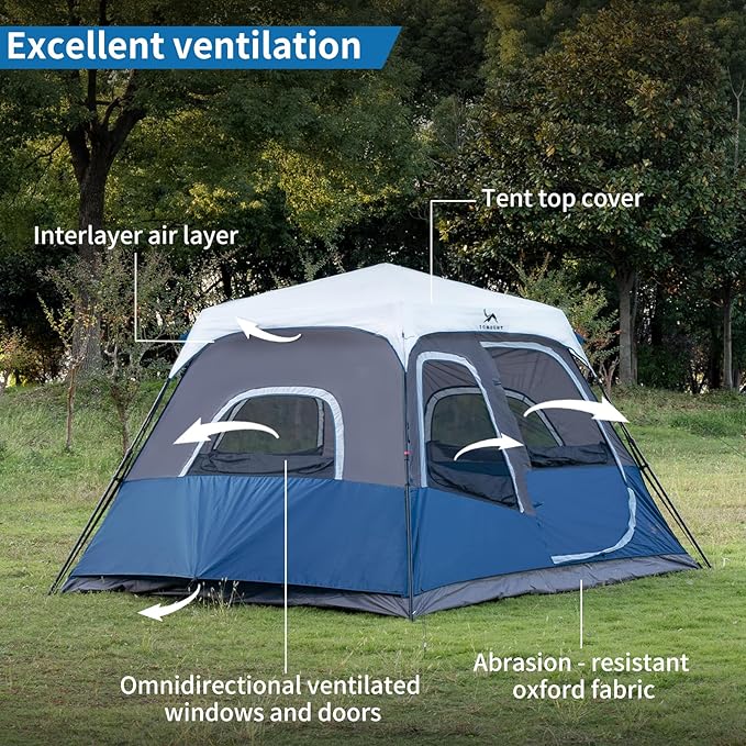 Cabin Tent 4-6 Person, Waterproof Camping Tent with Rainfly, Easy Setup Large Family Tent, Stable Frame, Portable for Outdoor Camping(330 * 270Iron Single)