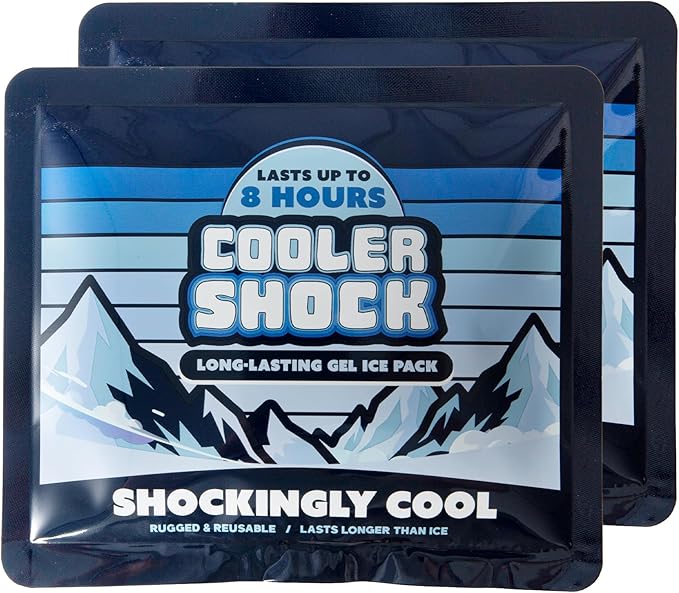 Cooler Shock Reusable Ice Packs for Cooler - Long Lasting Cold Freezer Packs for Coolers and Lunch Boxes - Cooler Ice Packs for Camping Gear, Fishing, Road Trips, Beach Must Haves