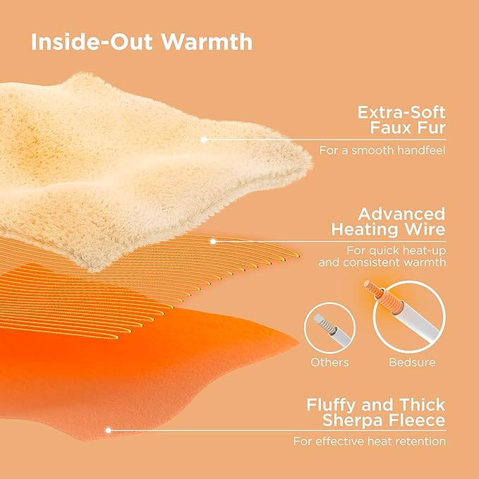 Bedsure Faux Fur Heated Blanket Full Size, Fast Heating Electric Blanket Full Size with 6 Heating Levels & 10 Time Settings, Cozy Gifts for Women Men (72x84 inches, Dark Chocolate)