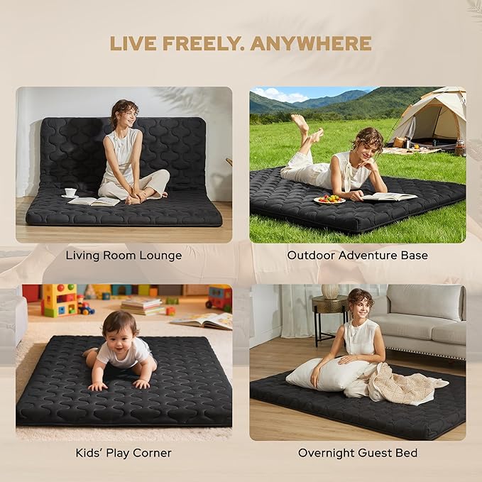 Japanese Floor Mattress, Twin Futon Mattress 3" Thick Portable Sleeping Pad with High Density Foam, Foldable & Comfortable Tatami Mat for Adult, Roll Up Lounger Camping Bed, Gray