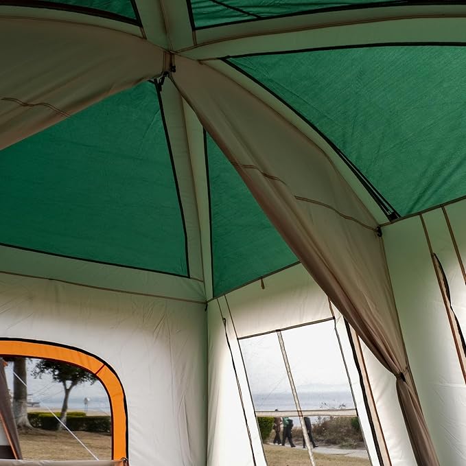 KTT Large Tent 6-8-10-12 Person,Family Cabin Tents,2 Rooms,2 Doors and 4 Windows with Mesh,Straight Wall,Waterproof,Double Layer,Big Tents for Outdoor,Picnic,Camping,Family Gathering