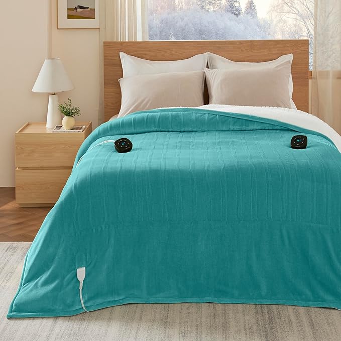 Bedsure Electric Blanket Queen Size - Dual Control Heated Blanket Queen, Fast Heating with 10 Time Settings & 10 Heat Settings, Warm Gift for Grandma (84x90 inches, River Blue)