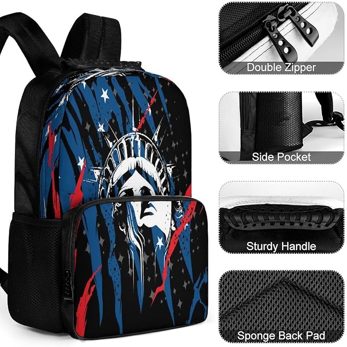 Lightweight Daypack Backpack for Trekking Work Running, Big Capacity Multipurpose Anti-Theft Bookbag, Statue Of Liberty American Flag Black Business Computer Bag