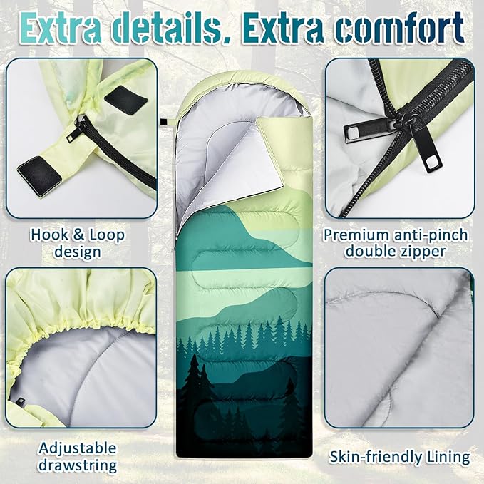 Sleeping Bags for Adults, 3 Seasons Warm & Cold Weather Waterproof Lightweight Backpacking Camping Sleeping Bag for Indoor Outdoor Camping Hiking Traveling, Camping Gear Equipment