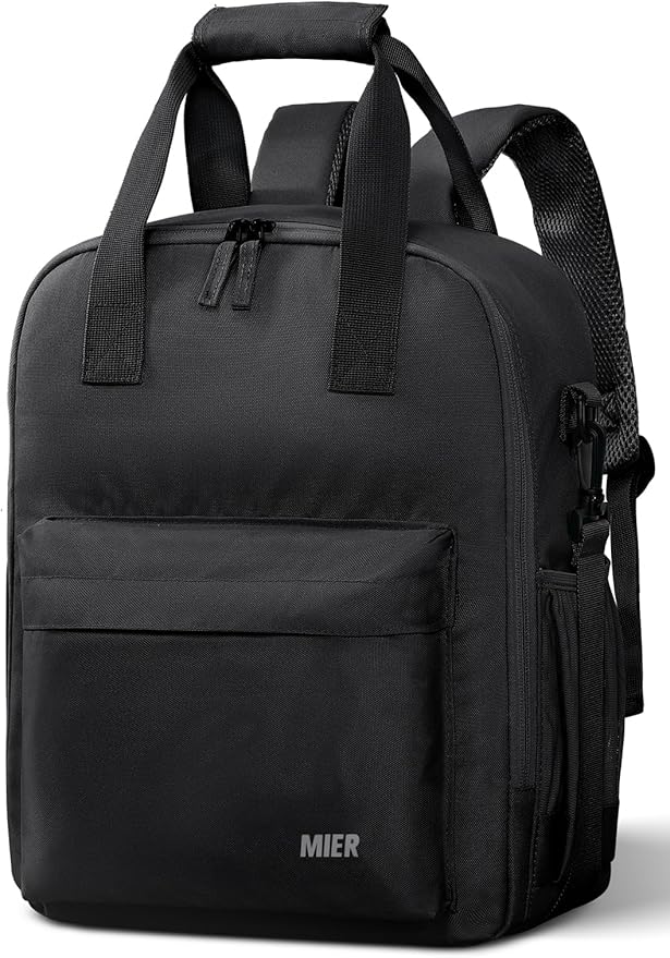 MIER Backpack Cooler 24 Cans Insulated Double Deck Soft Coolers Bag Lightweight Lunch Back Pack Women Men for Beach Travel Work Fishing, Black