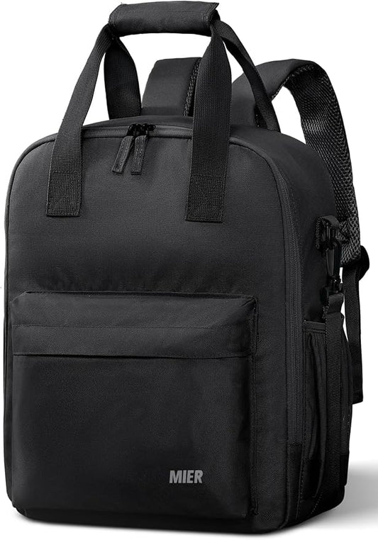 MIER Backpack Cooler 24 Cans Insulated Double Deck Soft Coolers Bag Lightweight Lunch Back Pack Women Men for Beach Travel Work Fishing, Black