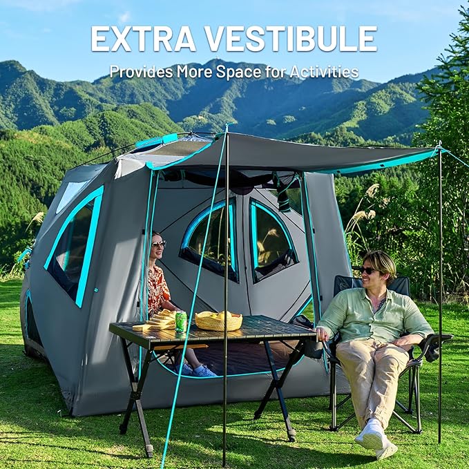 TIMBER RIDGE Camping Tent, 4 Person Instant Pop Up Hub Tent with 8 Windows, Easy 60 Second Setup, Weather Resistant Family Cabin Tents with Rain Fly for Camping, Hiking, Outdoor Travel